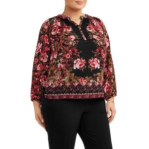 Floral Henley Top Blouse Plus Sz 1X NWT